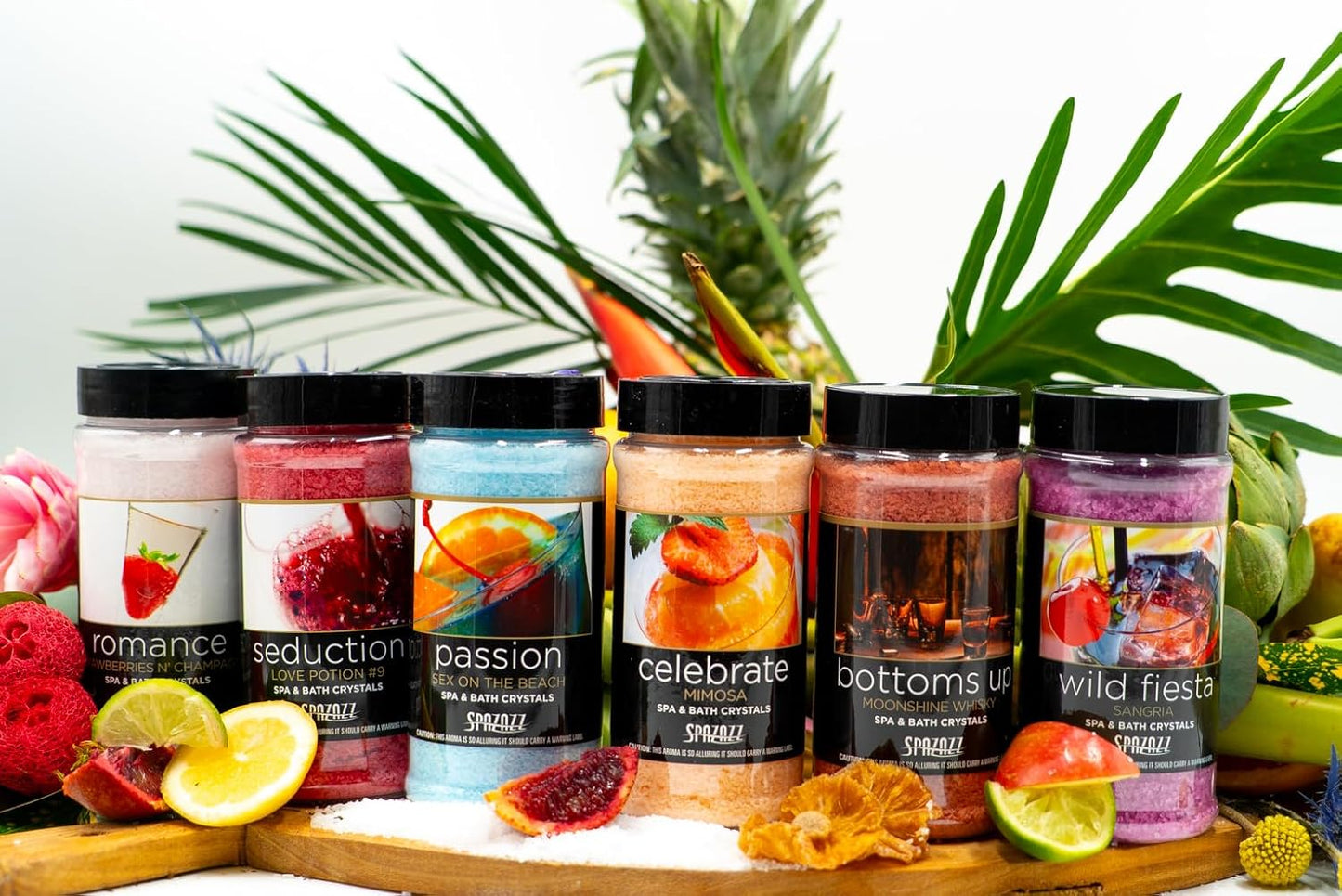 Spazazz Aromatherapy Spa & Hot Tub Bath Salt Crystals – 17 oz Set The Mood Sex On The Beach - Passion – Magnesium Sulfate Mineral & Epsom Salt and Bath Salt Scents & Fragrances