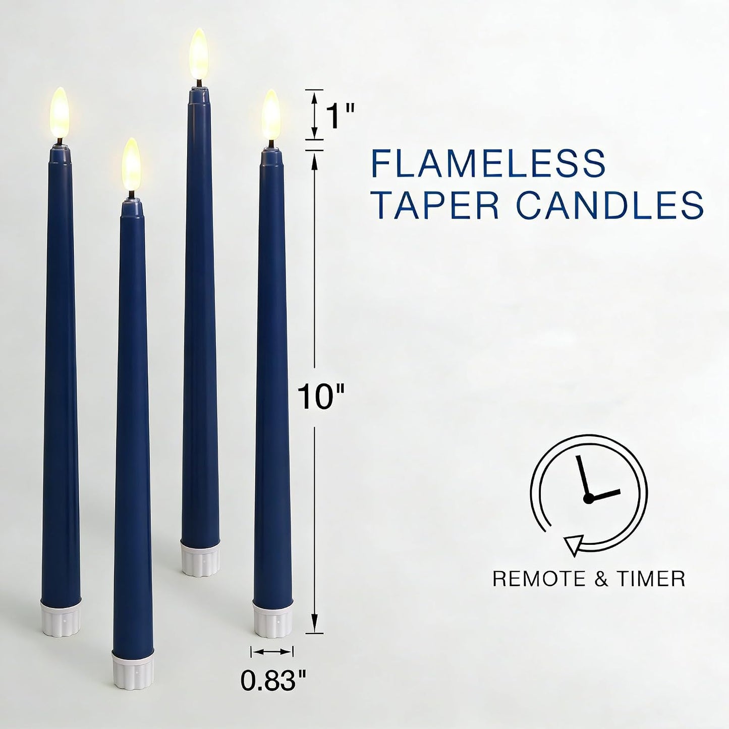 Navy Blue Flameless Taper Candles with Remote Timer, Flickering Battery Operated LED Candlesticks Home Decor Set of 12