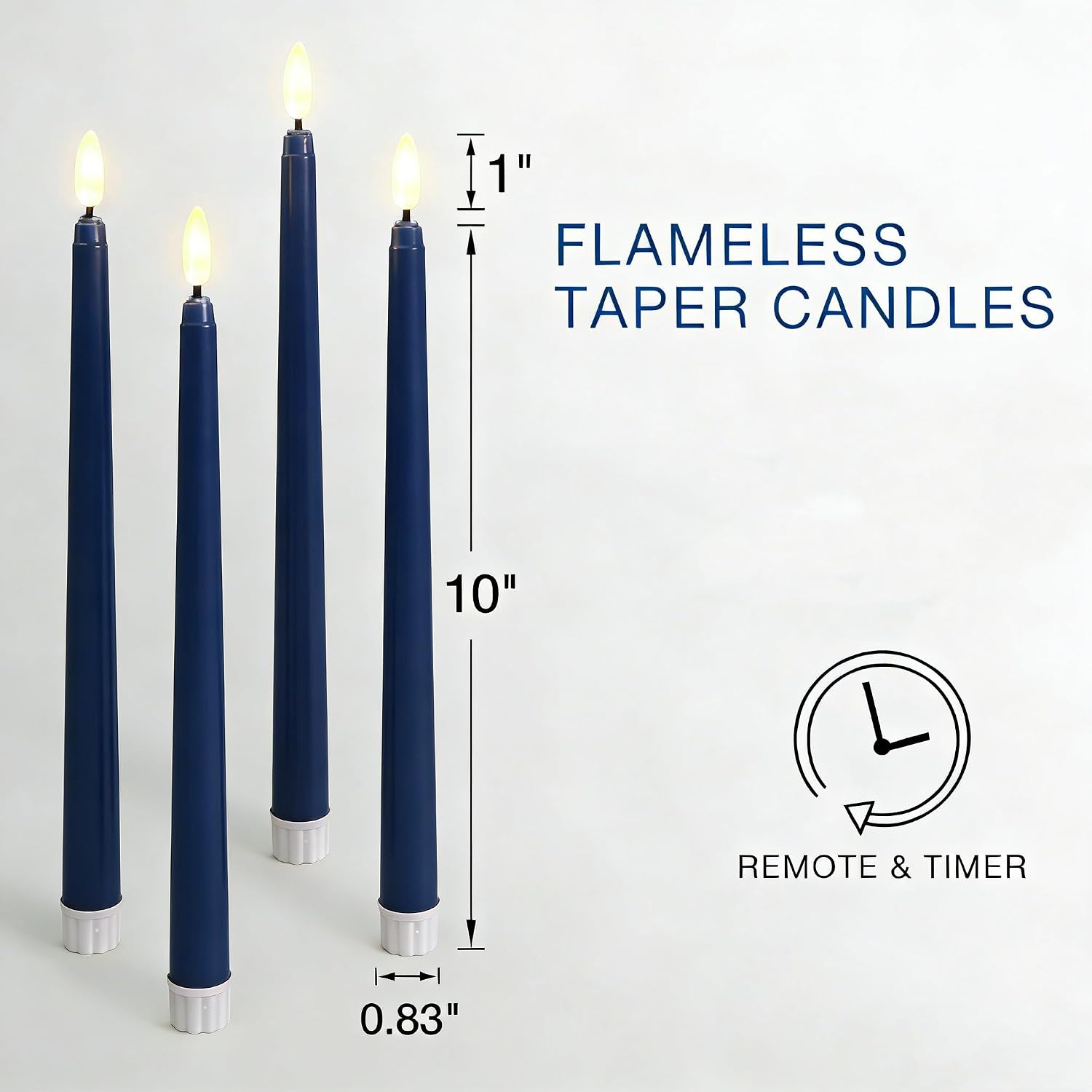 Navy Blue Flameless Taper Candles with Remote Timer, Flickering Battery Operated LED Candlesticks Home Decor Set of 12