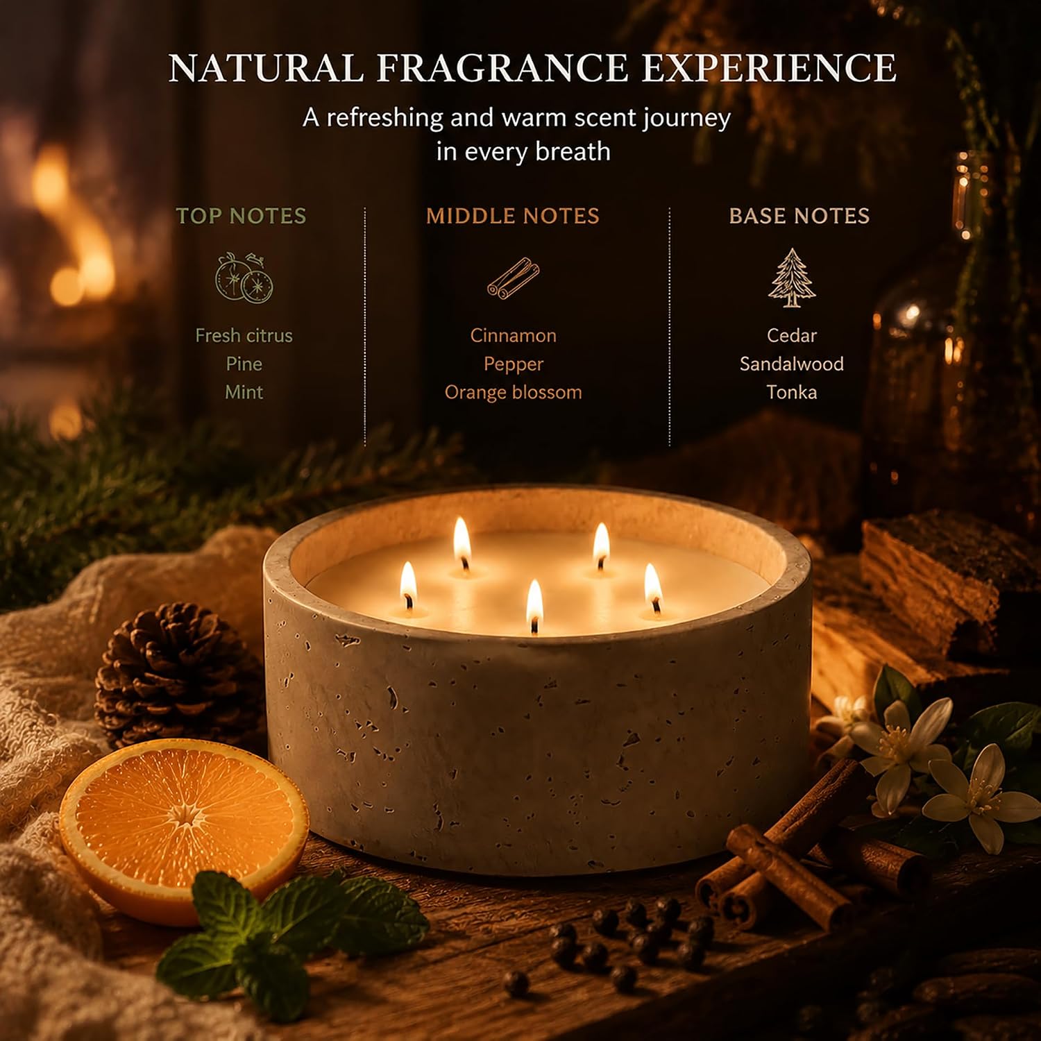 5-Wick Scented Candle-American Sandalwood,Soy Coconut Wax Blend Candle with Acacia Wood Lid,44oz Large Candle,55-Hour Long Burning,Aromatherapy Candle for Home Decor