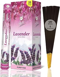 Flute Lavender Incense Sticks – Calming Natural Lavender Incense for Relaxation, Better Sleep & Peaceful Home Ambience - 20 Sticks/Pack, 6 Packs/Box(9 inch -120 Sticks) | 40 Mins Burning time