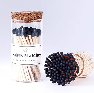 3" Black Matches Included with Match Holder, Candle Matches in a Jar, MatchJar with Striker, FireplaceMatches Bottle, Matchcloche with Strikers， SafetyMatches for Candles Fireplace BBQ Gril