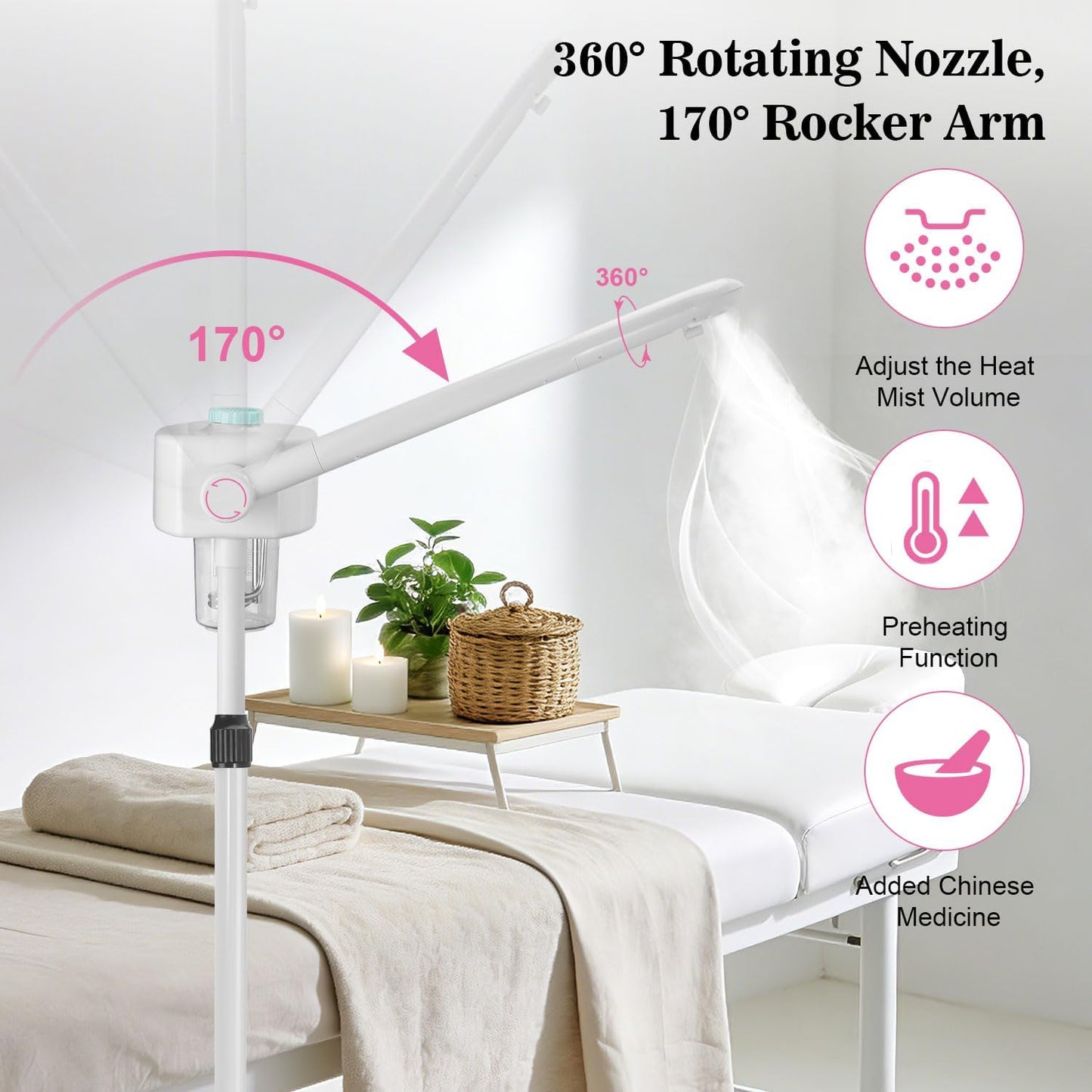Professional Facial Steamer, Ionic Face Steamer Esthetician Vaporizador, with Preheat & Hot Mist Adjustment Function, Rocker Arm Steamer for Home Beauty Salon Spa