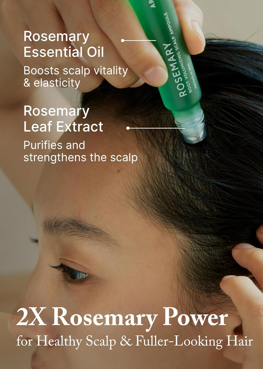 AROMATICA Rosemary Root Volumizing Scalp Serum, Korean Hair Growth Serum Roll on, Caffeine 10,000ppm & Rosemary Essential oils 1,400 ppm, Cooling Scalp care, Silicon/Paraben/Sulfate‑Free (0.67oz)