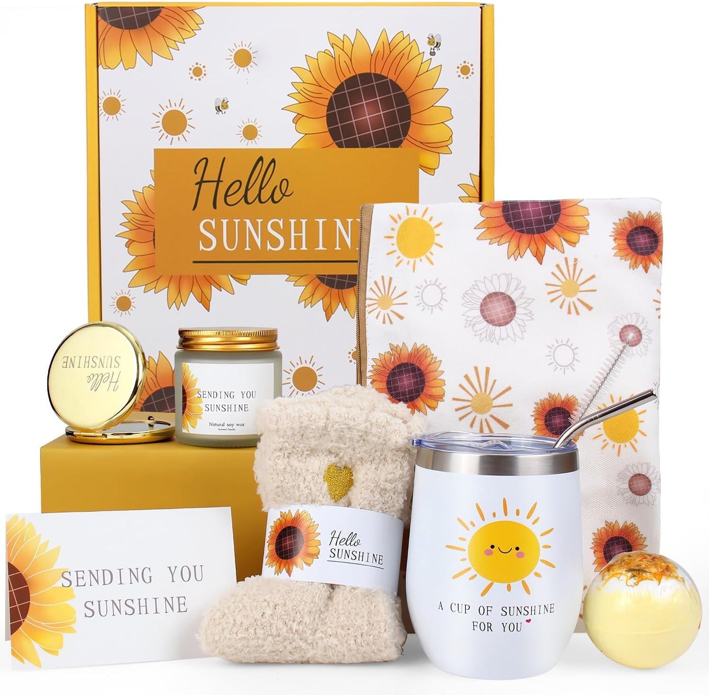 Spa Gift Baskets for Women, Father's Day for Dad Gifts, ZNCRSISTY Sunflower Self Care Gift Basket, 8Pcs Relaxing Self Care Kit, Birthday Gifts for Men Women, Friends, Sister & Teenage Girls