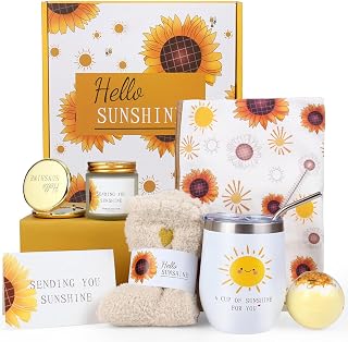 Spa Gift Baskets for Women, Father's Day for Dad Gifts, ZNCRSISTY Sunflower Self Care Gift Basket, 8Pcs Relaxing Self Care Kit, Birthday Gifts for Men Women, Friends, Sister & Teenage Girls