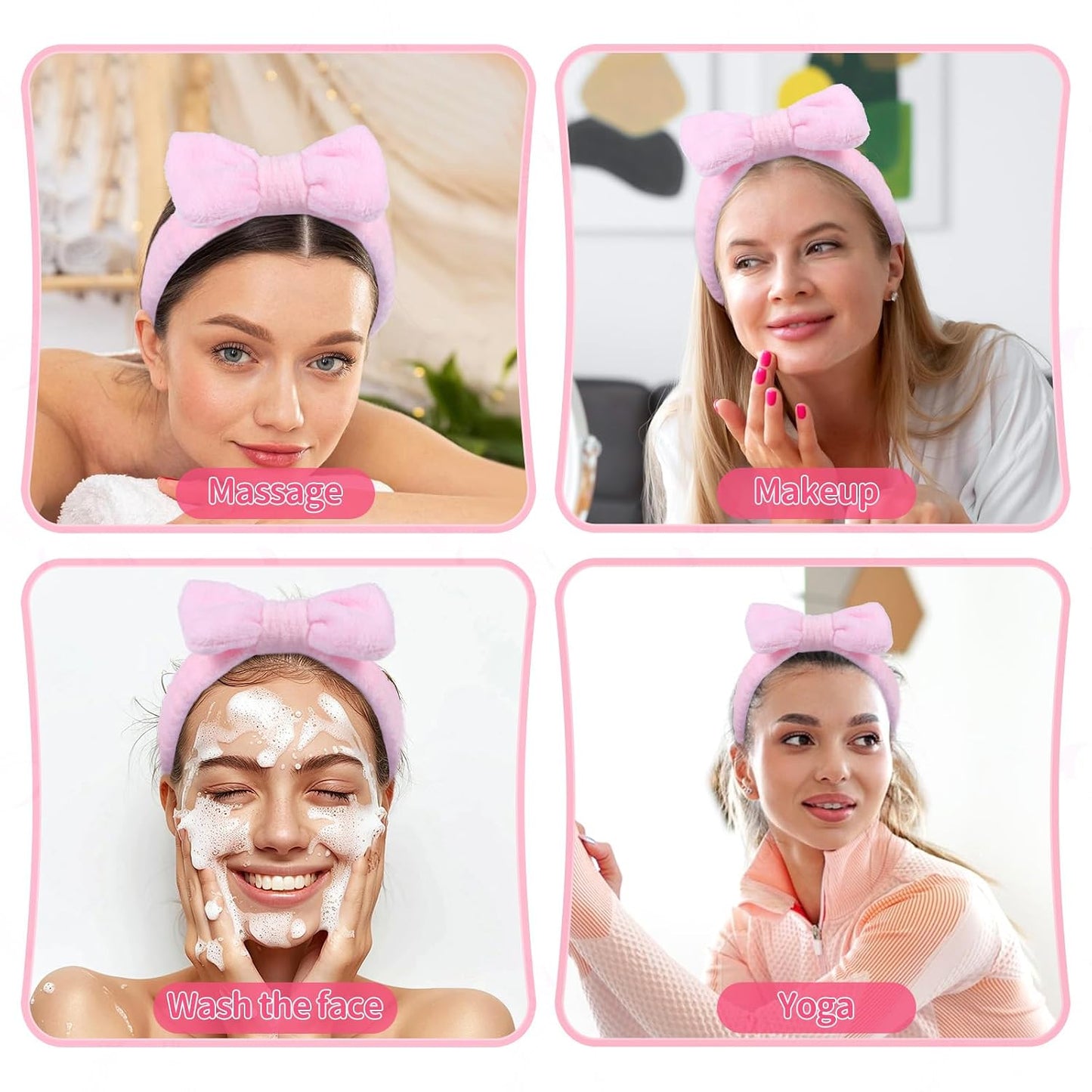 20 PCS Spa Headband Bulk, Pink Spa Headbands for Women, Hair Band for Washing Face Beauty Shower Skincare, Elastic Bowknot Make up Headband