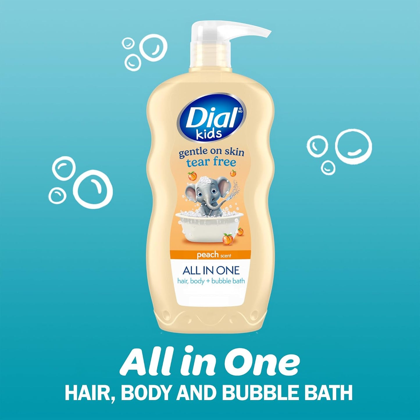 Dial Kids 3-in-1 Body + Hair + Bubble Bath, Peach, 24 fl oz (Pack of 4)