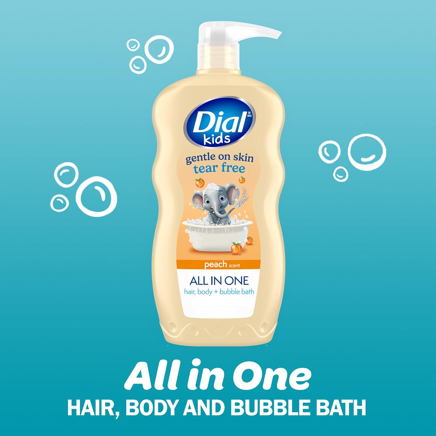 Dial Kids 3-in-1 Body + Hair + Bubble Bath, Peach, 24 fl oz (Pack of 4)