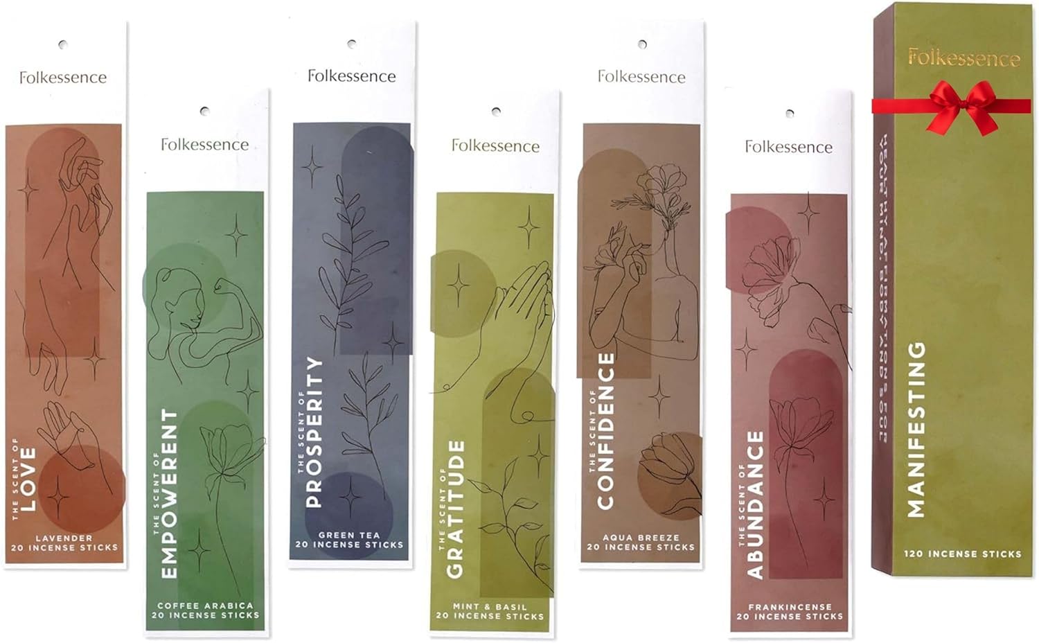 Folkulture Incense Sticks (120 Sticks) | Set of 6 Premium Incense For Manifesting, Aromatherapy, Gifts | No Charcoal,Organic, Non Toxic, 45 Mins, Long Burning Frankincense, Coffee, Mint Insence-Sticks