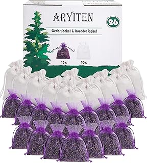 26 Pack Cedar Chips and Natural Dried Lavender Sachets Bags - Stop Clothes Damage, Cedar and Lavendar Home Fragrance for Drawers and Closets