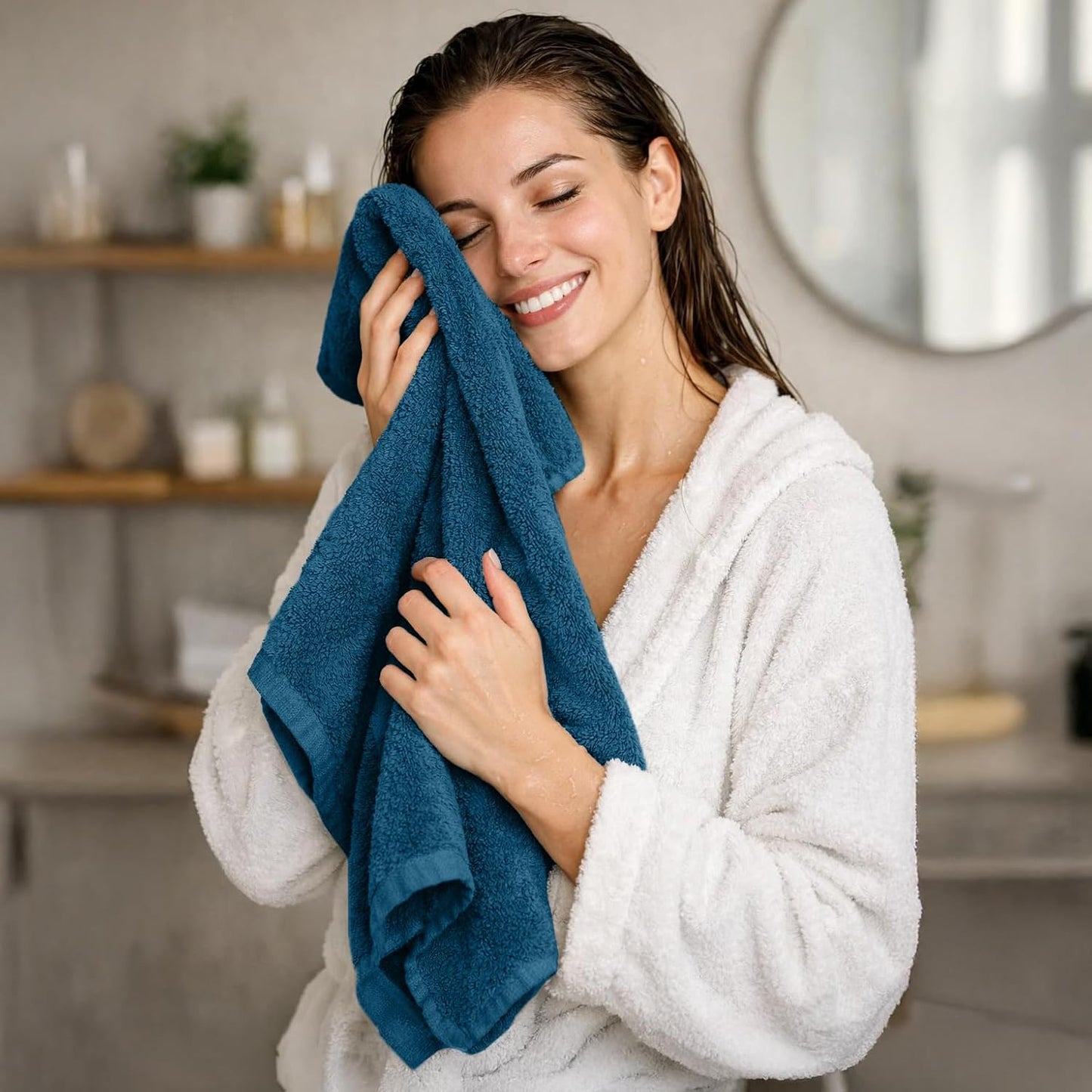 DAN RIVER 4 Pack Cotton Bath Towels – 22x44 Inches, Lightweight, Super Absorbent, Quick Drying, Soft & Durable Thick Body Towels for Home, Gym and Spa, Blue Opal