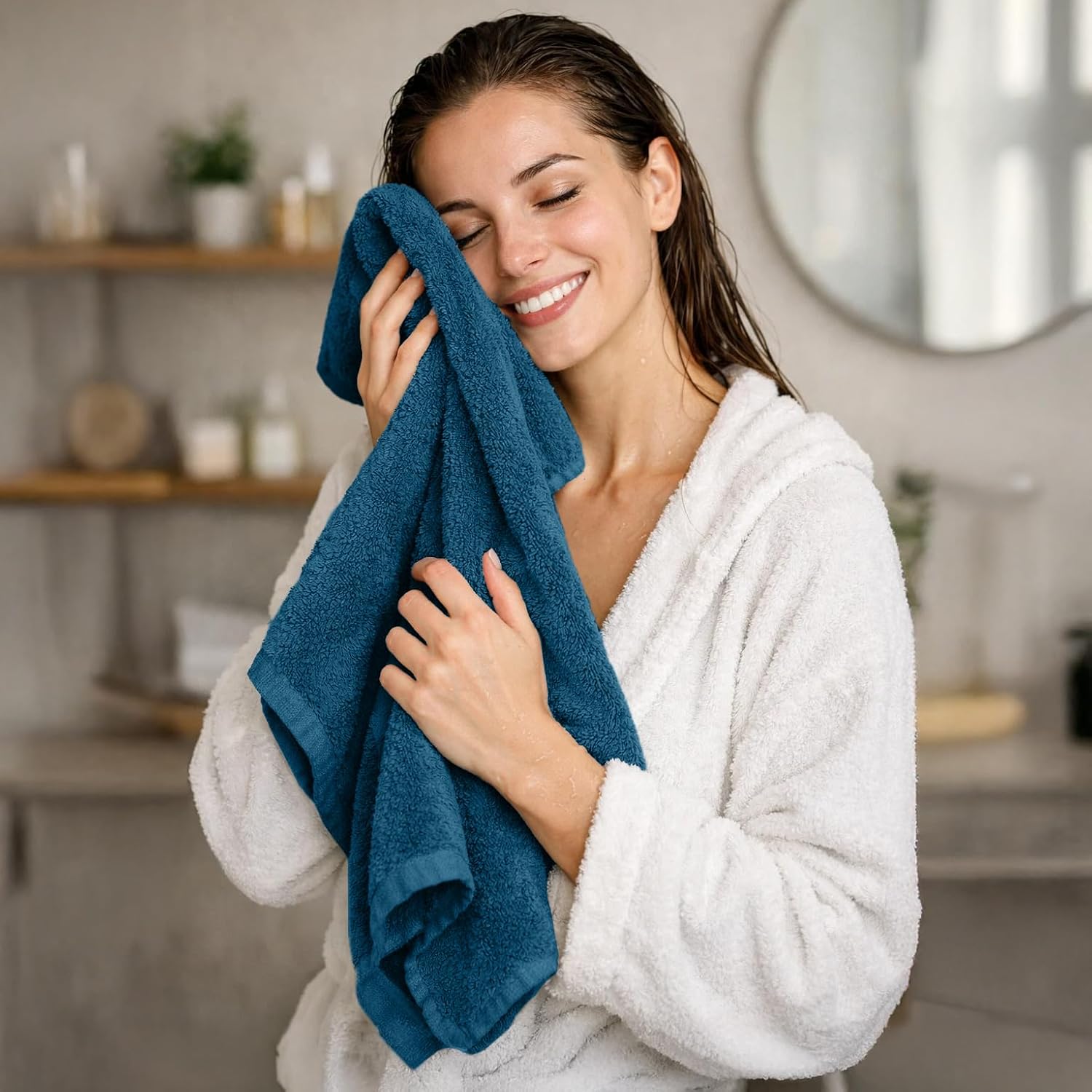 DAN RIVER 4 Pack Cotton Bath Towels – 22x44 Inches, Lightweight, Super Absorbent, Quick Drying, Soft & Durable Thick Body Towels for Home, Gym and Spa, Blue Opal