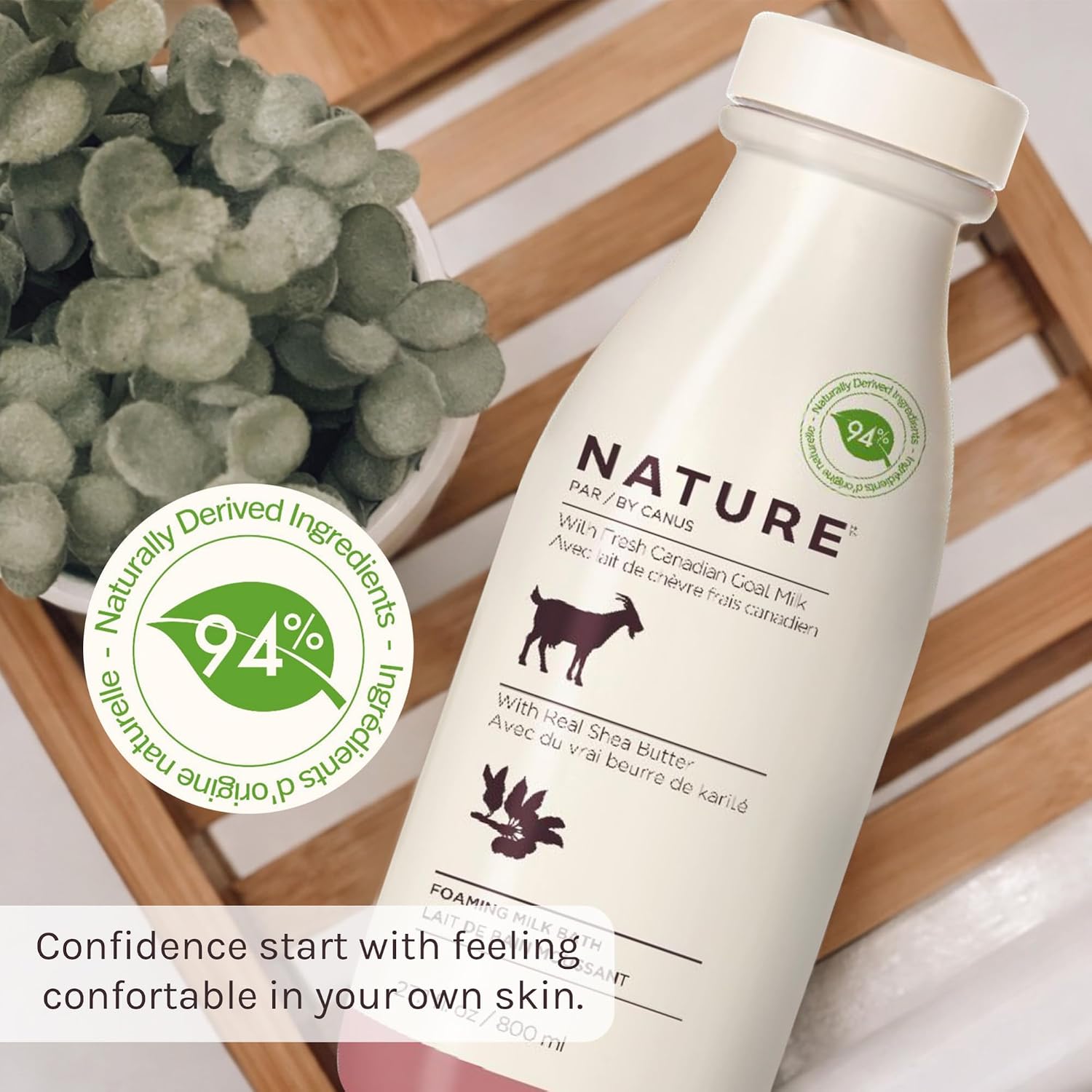 Goat Milk Foaming Bath with Shea Butter, 27.1 Fl Oz, Fresh Canadian Goat Milk with Vitamin A B3 Potassium Zinc Selenium, Nature by Canus