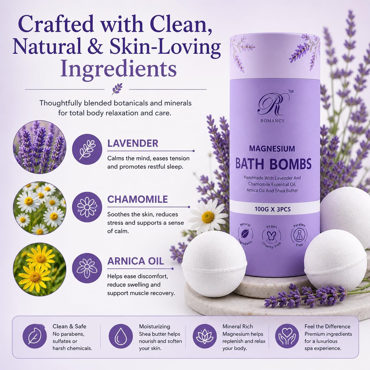Magnesium Lavender Bath Bombs Gift Set – XL Epsom Salt Bath Bombs for Muscle Recovery, Stress Relief & Post-Workout Relaxation with Melatonin & Arnica Spa Gift for Women & Men Melatonin (Lavender)