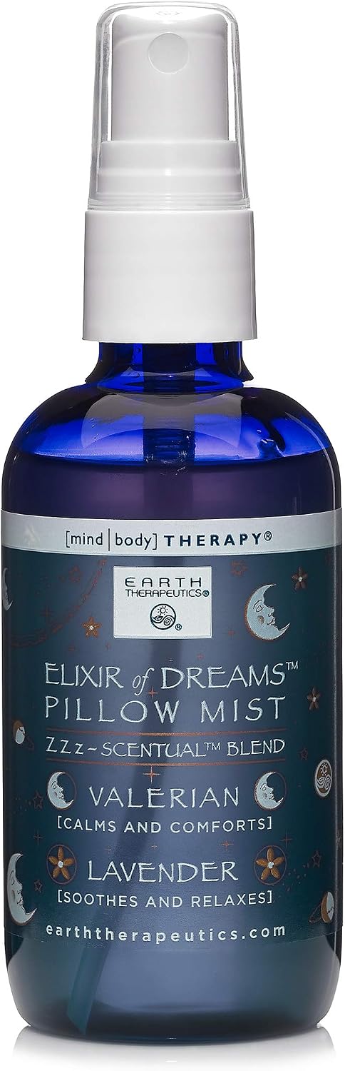 Earth Therapeutics Elixir of Dreams Pillow Mist – Natural Mist with Therapeutic Essences of Valerian Root & Lavender – Natural Relaxation Aid