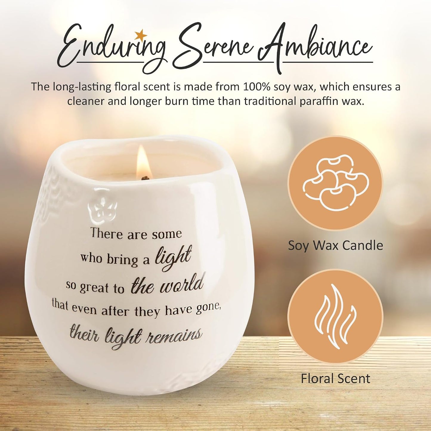 Pavilion Gift Company - 'In Memory, Light Remains' 19176 - White Ceramic Candle with Soy Wax in a Delicate Jasmine Scent, Thoughtful Sympathy, Remembrance, and Condolence Gift - 8 Ounces