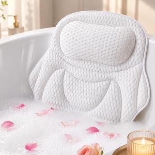 Luxury Bath Pillow for tub Supporting Head, Neck and Back, Ergonomic 4D Air Mesh Bathtub Cushion with 6 Non-Slip Suction Cups and Drying Hook for Soaking Tub and Home Spa Relaxation