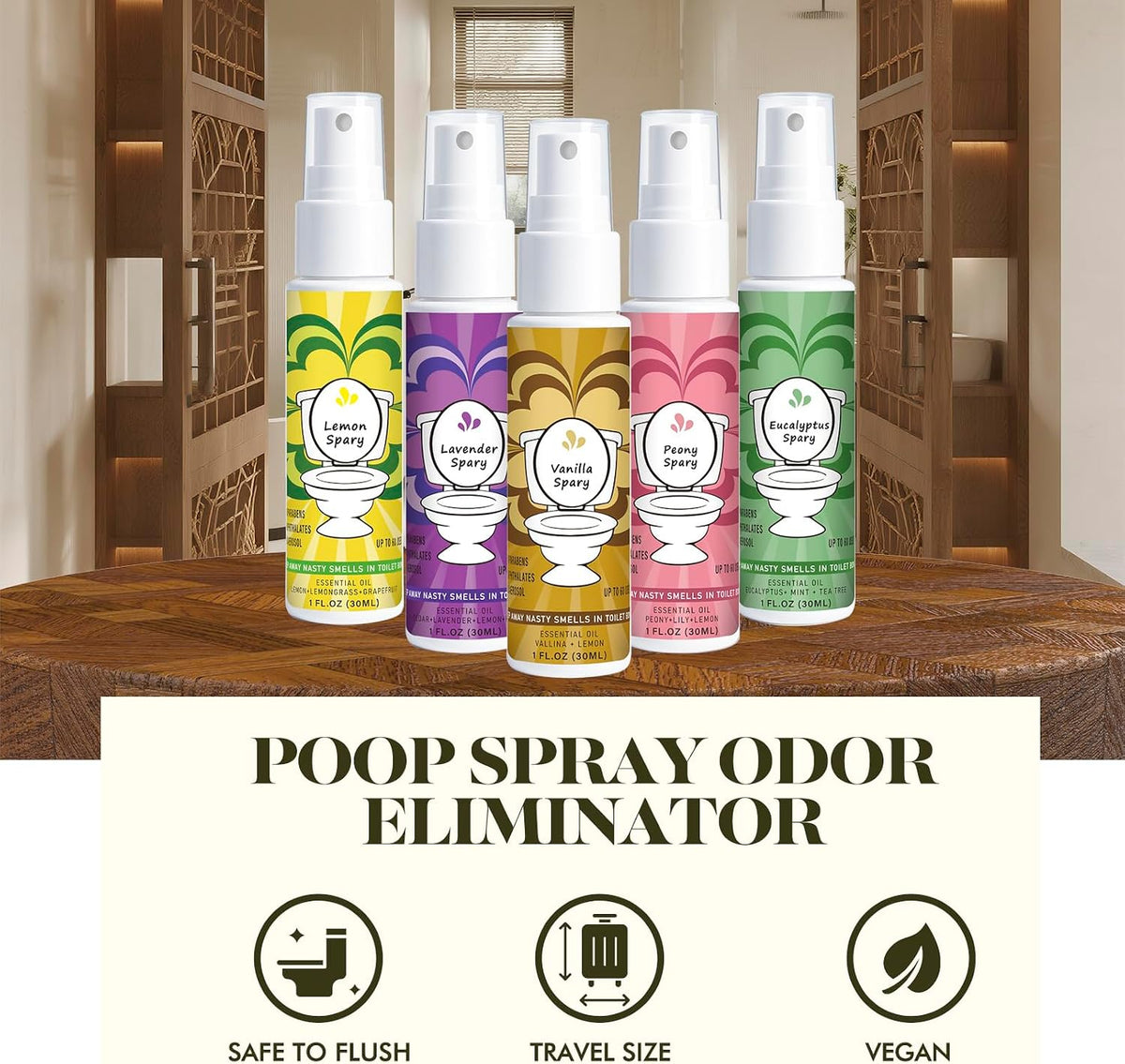 Travel Size Toilet Spray for Poop 5 Pack, Each 30ml