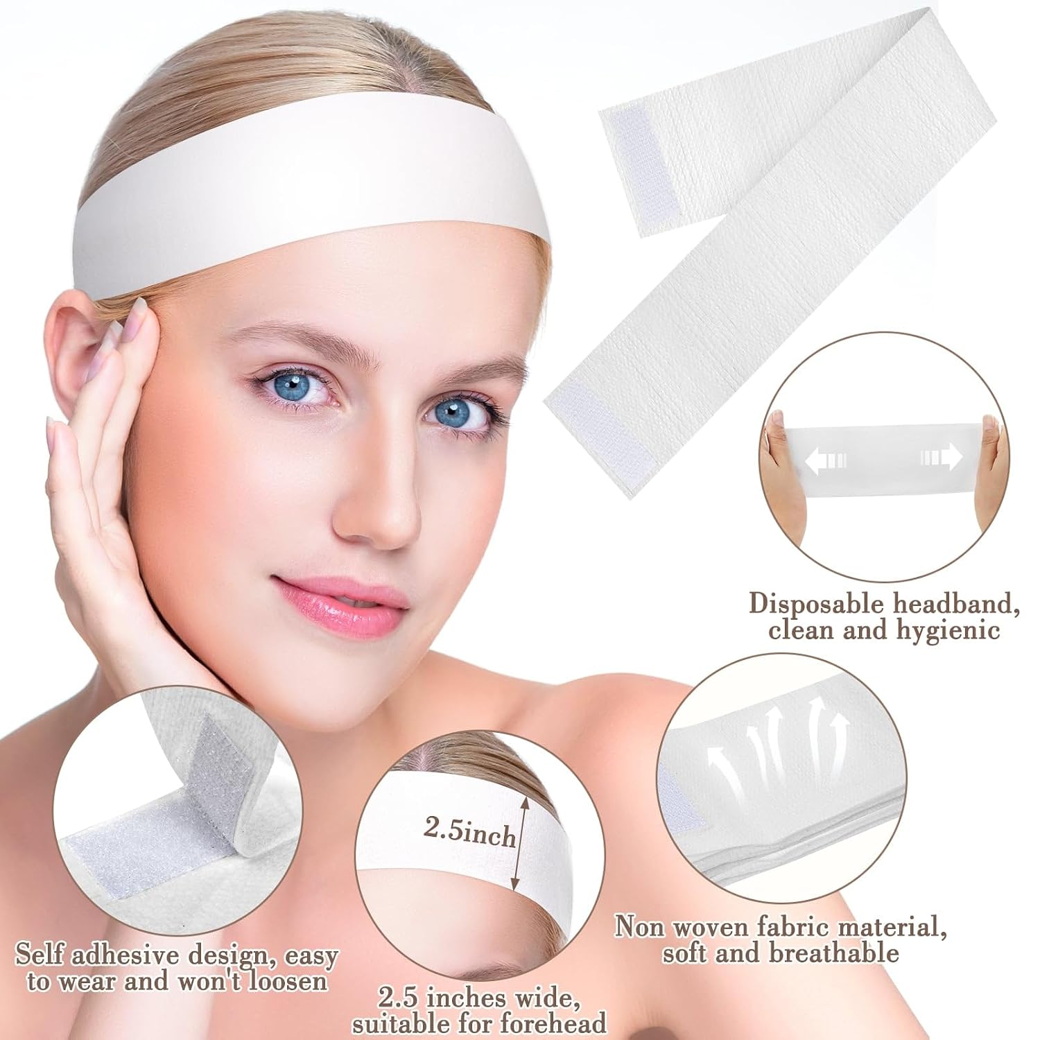 Sublaga 40 Pack Spa Headband for Women Disposable Skincare Headbands for Facials Esthetician Supplies Esthetician Headbands Stretch for Women's Hair (40 Pcs White)