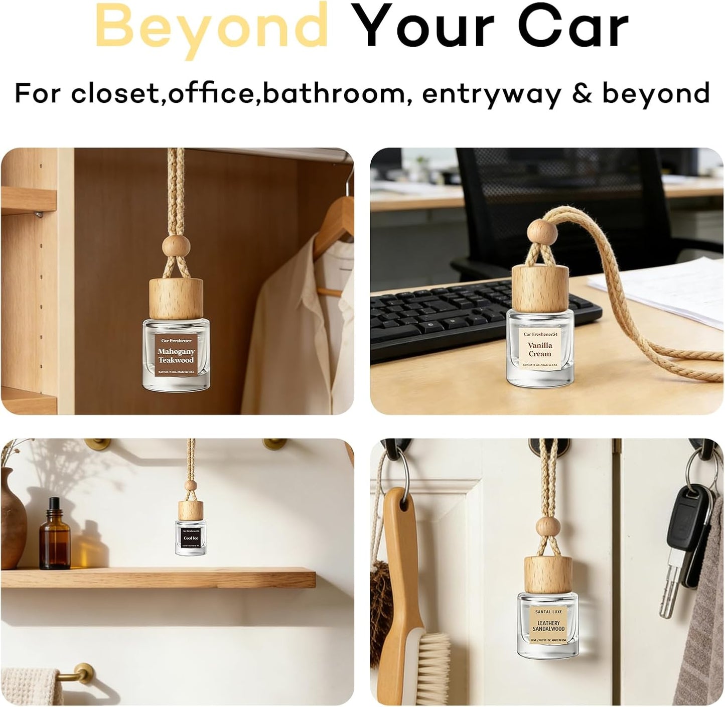 C Classy Hanging Car Air Freshener 2 Pack, Vanilla Cream Essential Oil Diffuser, Long-Lasting Fragrance, Cute Glass Bottle Car Accessories for Women & Men, Made in USA