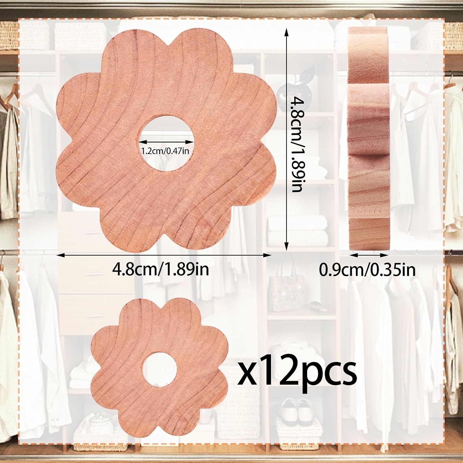 12 Pcs Cedar Blocks for Clothes Storage Flower Cedar Chips for Closets and Drawers Fresh Cedar Rings to Protect Your Clothes Aromatic Scent Cedar Planks for Closets Wardrobe Clothes Storage Freshener