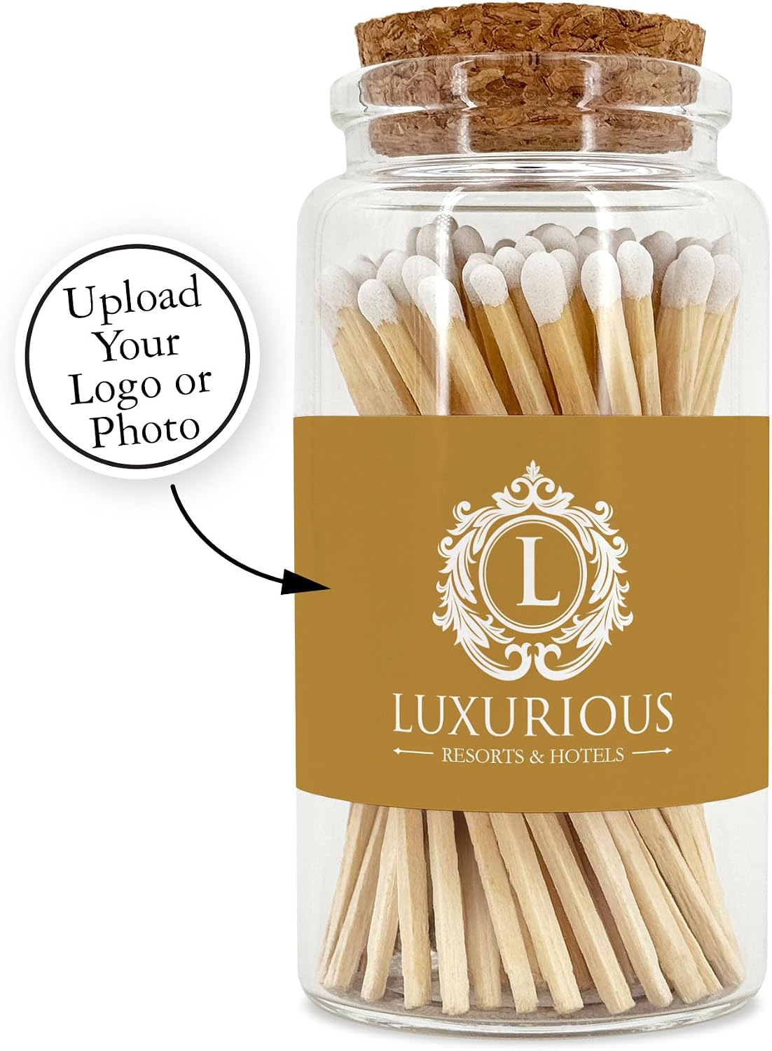 Promotional Wooden Matches in a Jar with Striker, Promotional Product/Bulk with Your Logo/Customized, Long Matches for Candles in Apothecary Glass Jar, Approx. 80 Safety Matches