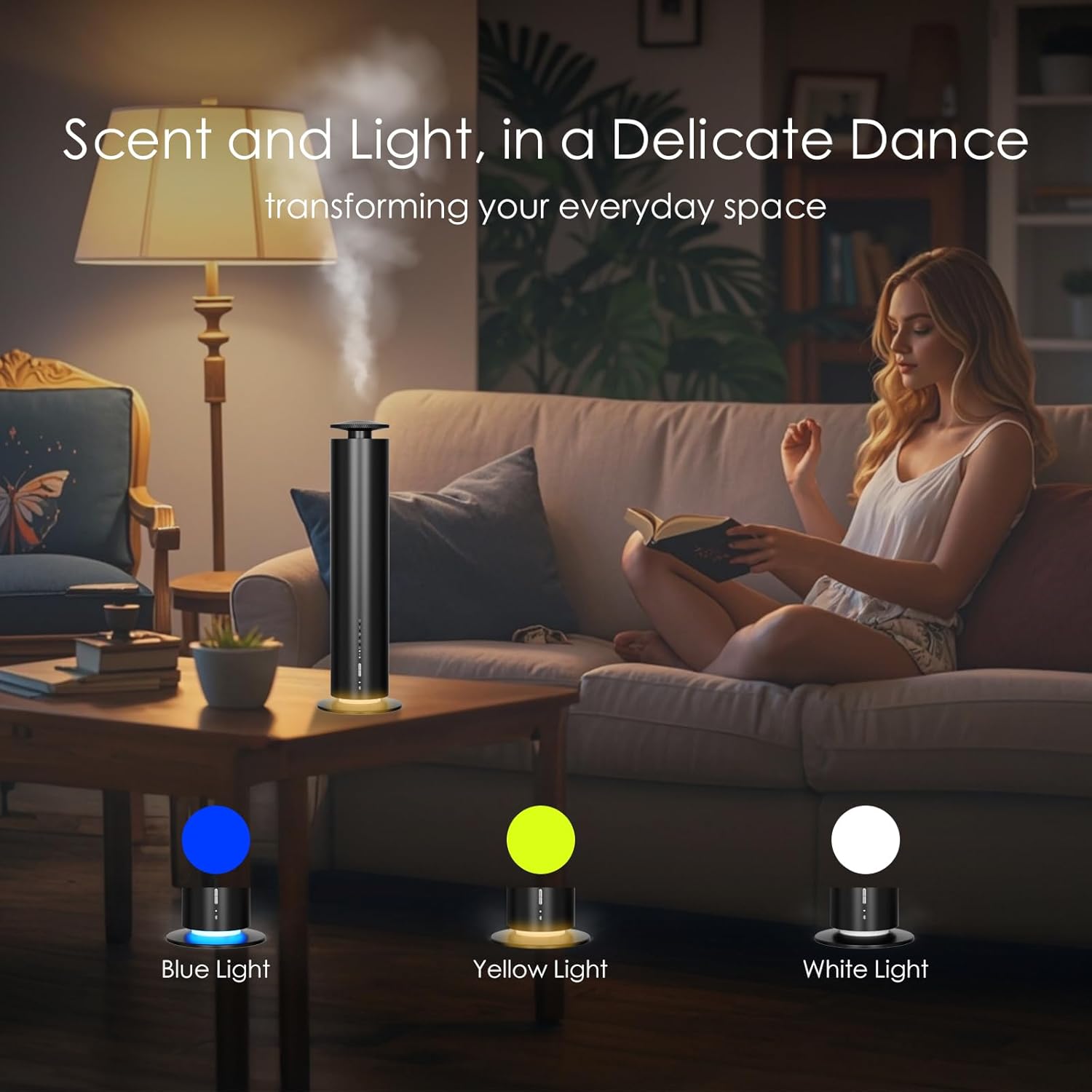 Somniare Waterless Essential Oil Diffuser, 1500 Sq. Ft Coverage Quiet Scent Diffusers for Homes, Hotels, Spas, Adjustable Mist, Included 5 Scent Oils(3.3OZ), Safe for Kids&Pets, Black