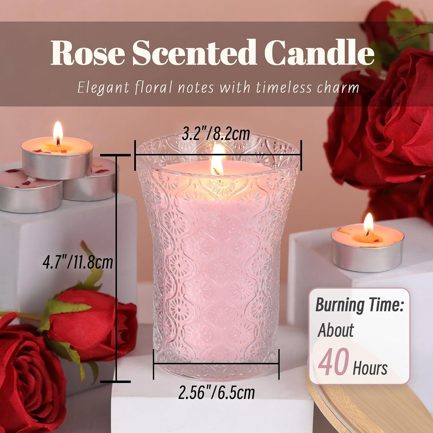 HAVITI Rose Scented Candle, Soy Jar Candles Gift Women,8 OZ Aromatherapy Pink Candles for Galentines Valentines Mother's Day, Bridal Shower, Home Decor