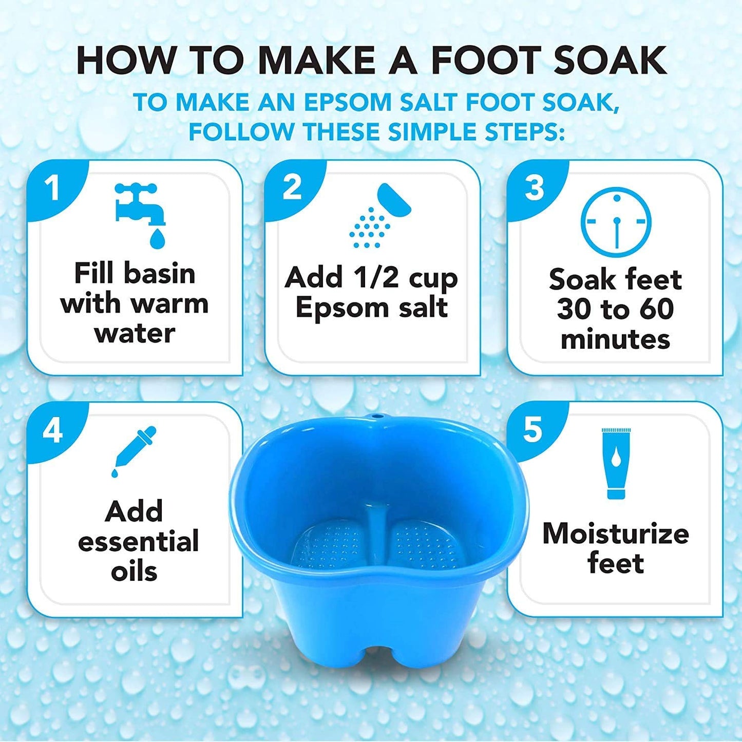 Mantello Foot Bath, Extra Large, Foot Soaking Tub - Pedicure Bowl - Foot Soak Tub (Blue)