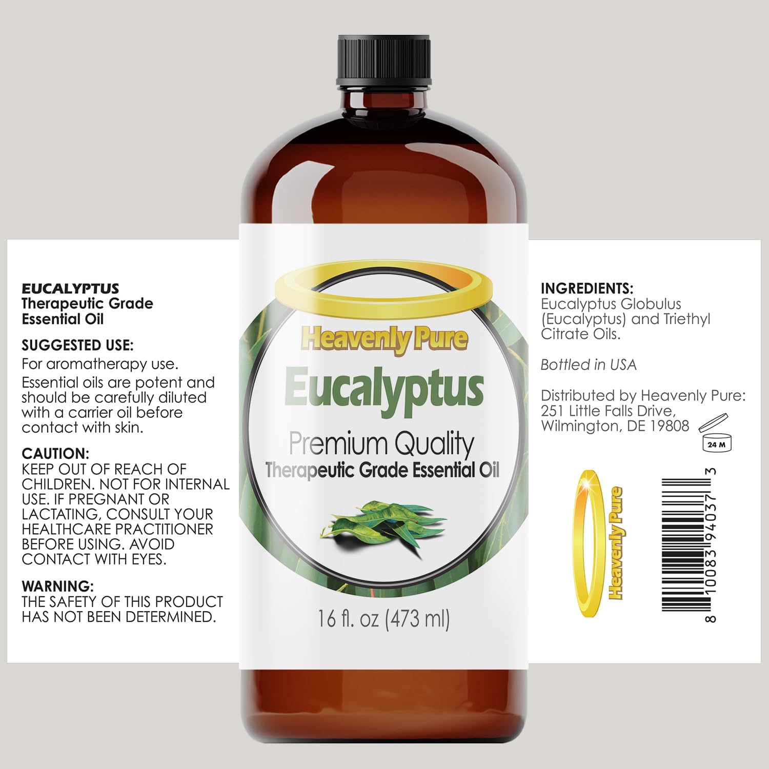 Heavenly Pure - Eucalyptus Essential Oil 16 oz Large Bottle for Spray, Diffuser, Humidifier - 473 ml