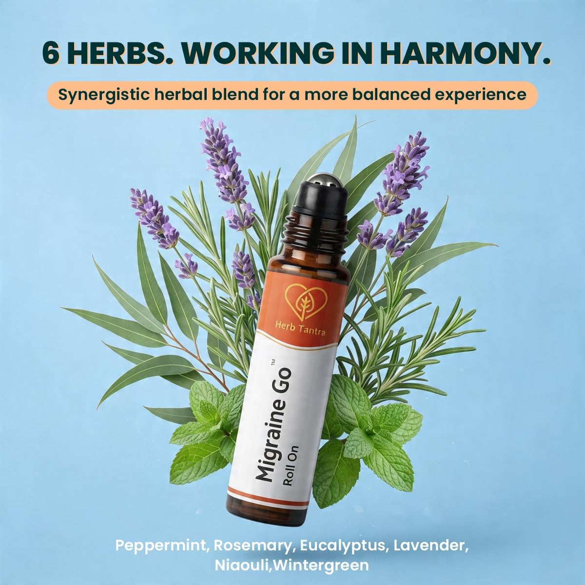 Herb Tantra Migraine Go Roll On Stick with Peppermint, Lavender Essential Oil, Natural Aromatherapy Headache Roller for Soothing Cooling Effect, Nurse Essentials Gift