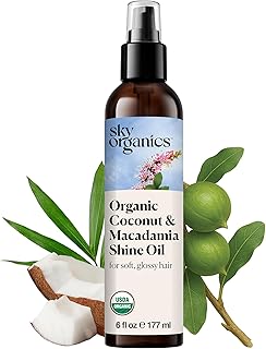 Sky Organics - Organic Coconut & Macadamia Shine Oil (6 fl oz/177 mL) Soft, Glossy, Hydrating Hair Oil - Organic Lavender, Sunflower, & Jojoba - Vegan, Cruelty Free, Hair Care with eBook