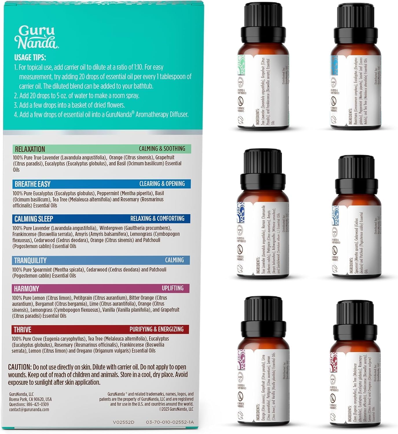 GuruNanda Essential Oil Blends – 6 Pack (10mL Each), Breathe Easy, Tranquility, Relaxation, Harmony, Calming Sleep & Thrive, Natural Aromatherapy Oils for Diffuser, Wellness & DIY