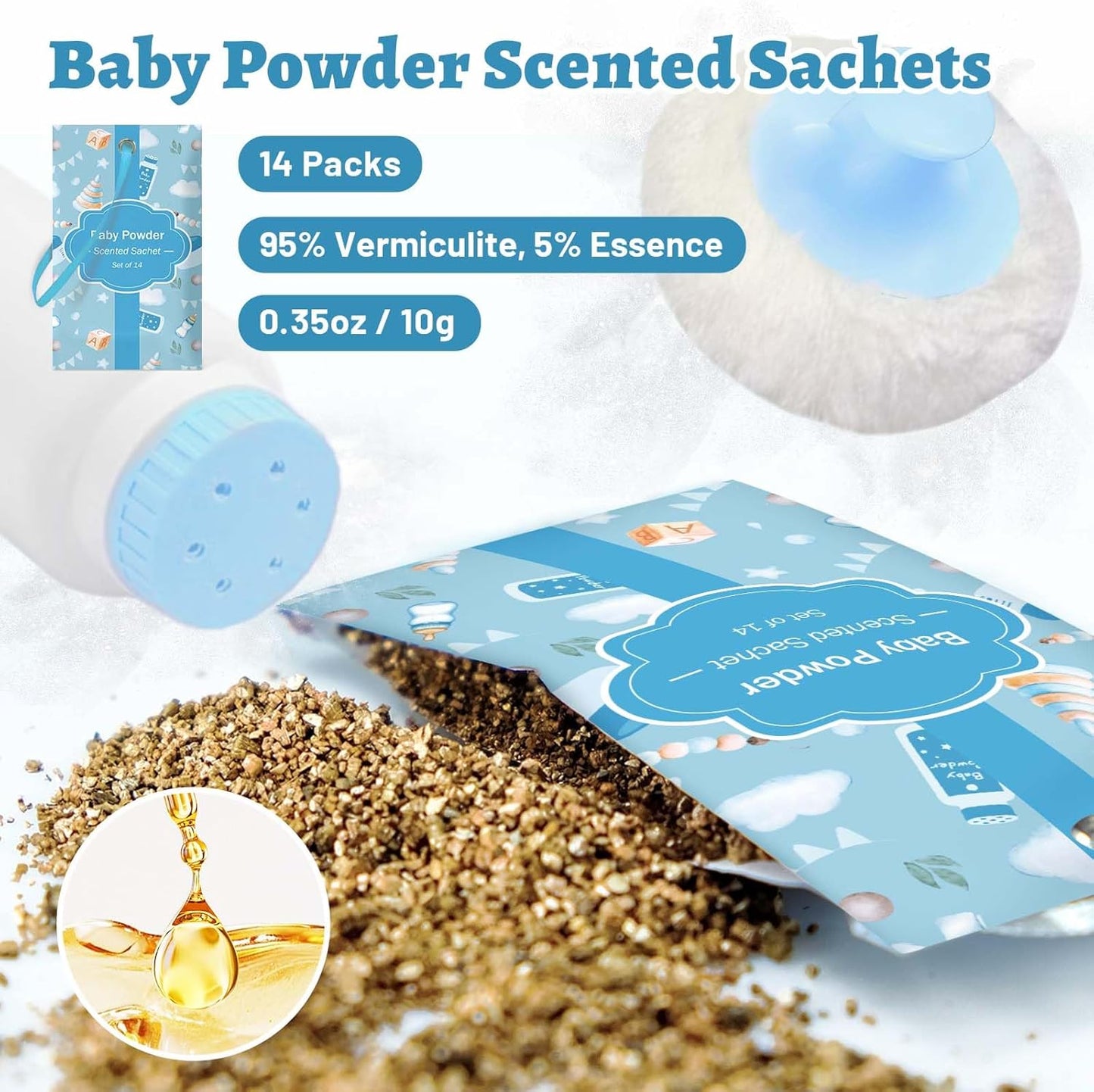 STRN Scented Sachets for Drawer and Closet, Baby Powder Scent Long-Lasting Sachets, 14 Packs for Home Fragrance, Small Space Air Freshener for Wardrobes