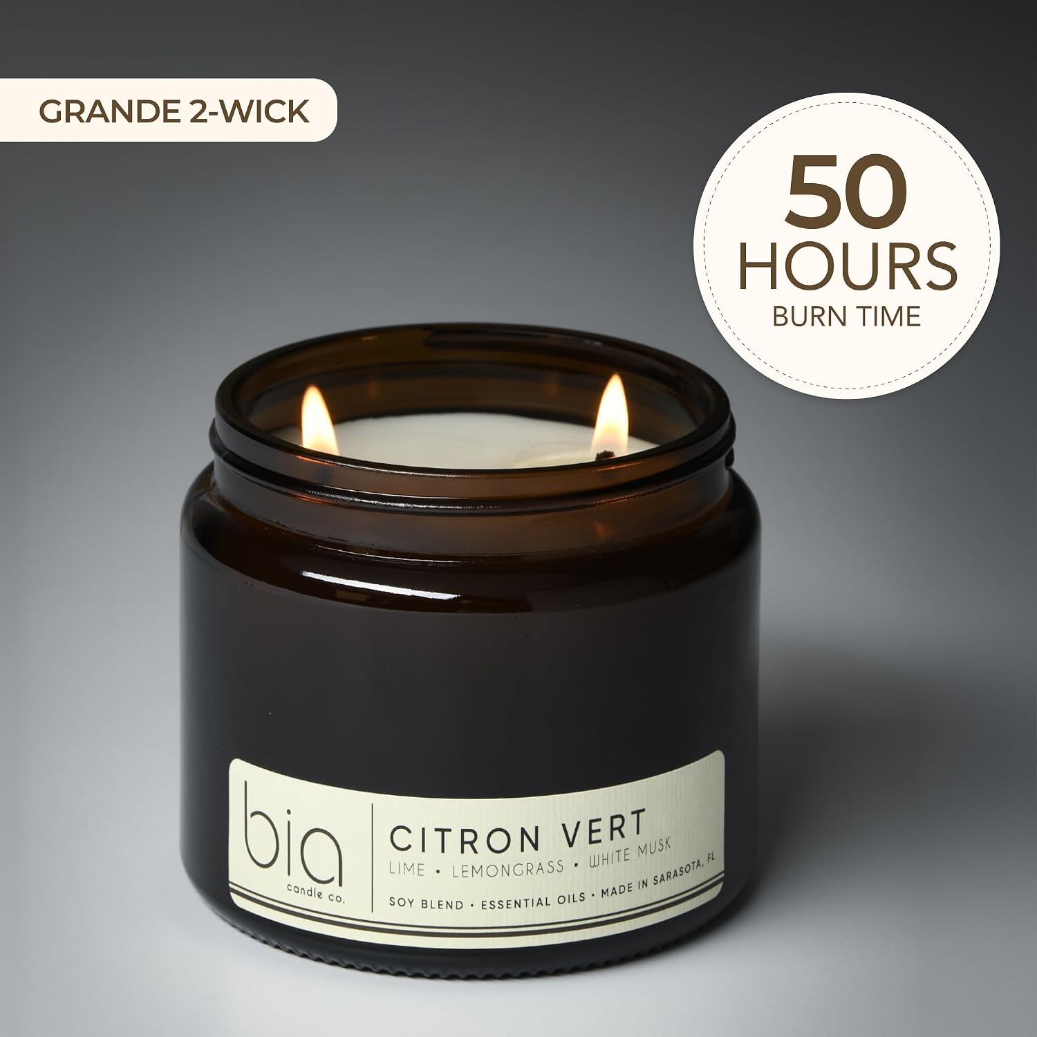 Citron Vert, Soy Candle, Lemon Ginger Bergamot, Lemongrass Lime, High Fragrance Load, Dual Lead-Free Wicks, Reusable Glass Jar, Uplifting Citrus Candle, 15 oz