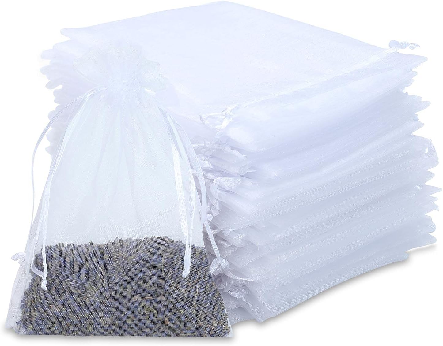 Kslong 100PCS Small Mesh Bags Drawstring 3x4, Sheer Organza Bags Drawstring for Jewelry, Mesh Party Wedding Favor Bags for Small Business,Candy,Bracelet Packaging,Empty Sachet Bags (White)