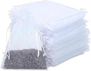 Kslong 100PCS Small Mesh Bags Drawstring 3x4, Sheer Organza Bags Drawstring for Jewelry, Mesh Party Wedding Favor Bags for Small Business,Candy,Bracelet Packaging,Empty Sachet Bags (White)