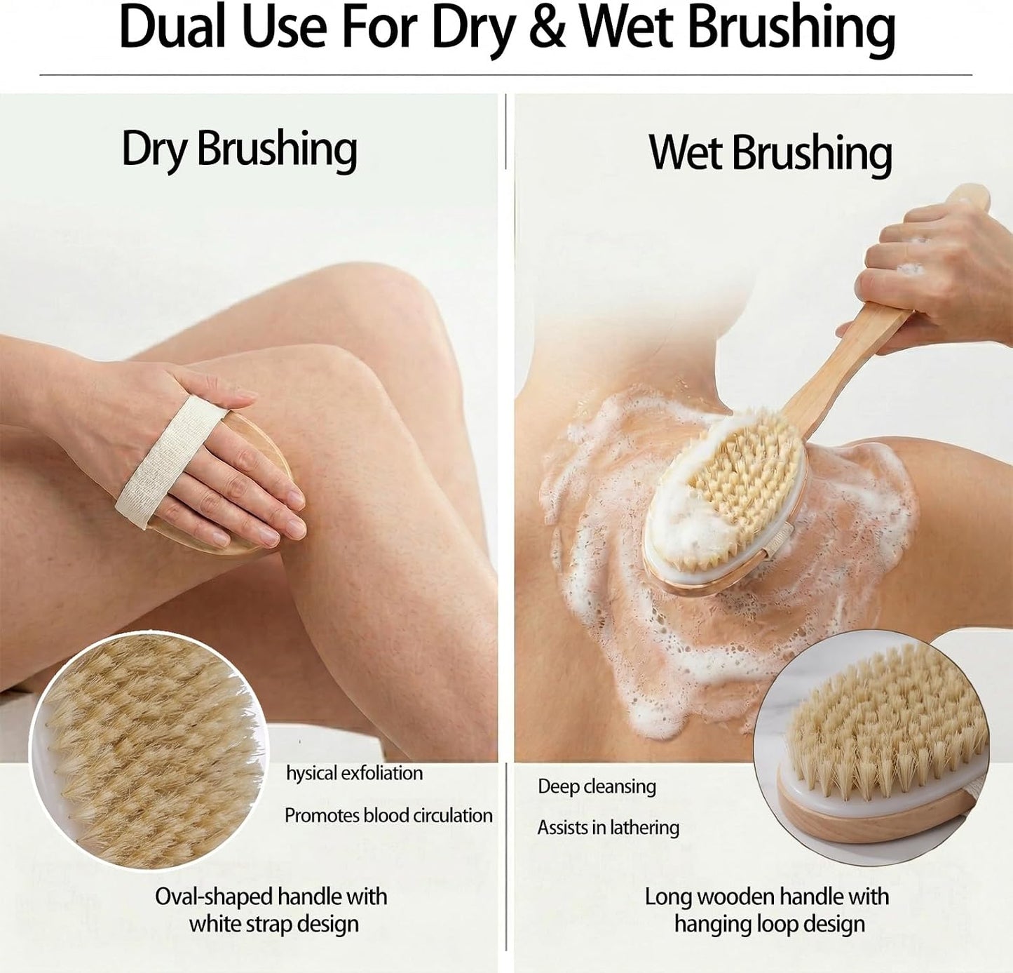 Tongcloud 3 Pack Dry Brushing Body Brush Natural Bristle Exfoliating Brush with Massage Nodes for Improving Skin Health