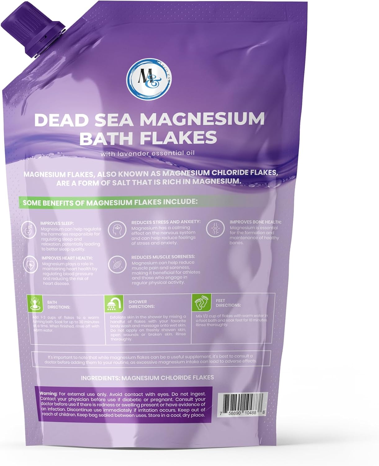 Dead Sea Magnesium Flakes Bath Salts - Superior Alternative to Epsom Salt - Premium Mineral Supplements for Muscle Relief, Aches - Sourced Natural Salts, Relaxing Bath Foot Soak (2 lb) (Lavender)