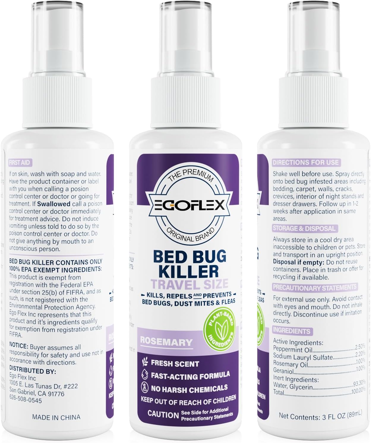 3-Pack Bed Bug Killer Spray - Travel Size TSA Approved - Repels Bed Bugs, Dust Mites, Lice & Fleas with Natural Essential Oils - Travel Essentials for Women - 3 Fl Oz
