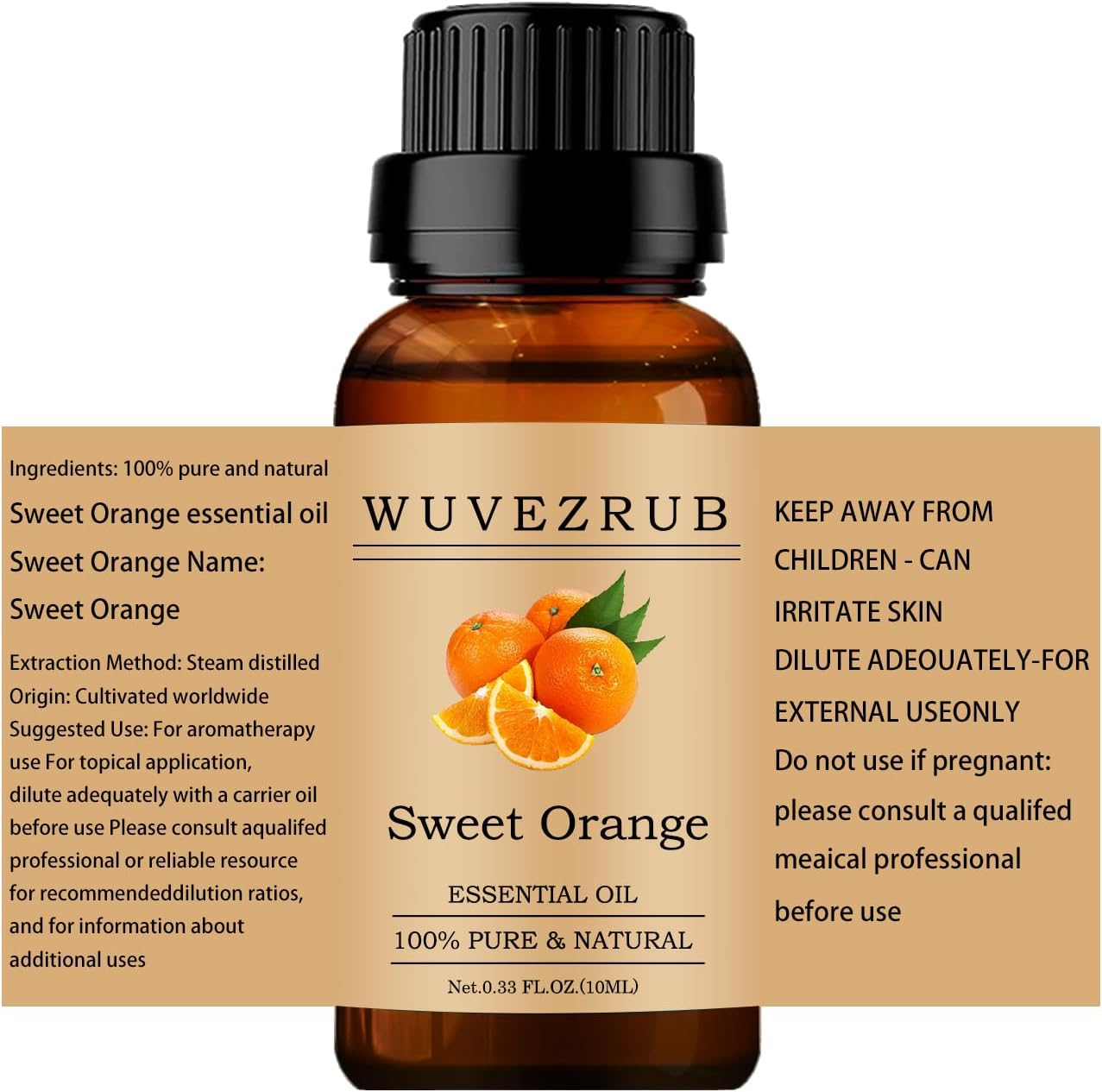 Sweet-Orange Essential Oils 10ML, 100% Pure and Natural Essential Oil for Aromatherapy Diffuser - 0.33 Fl Oz/Sweet-Orange