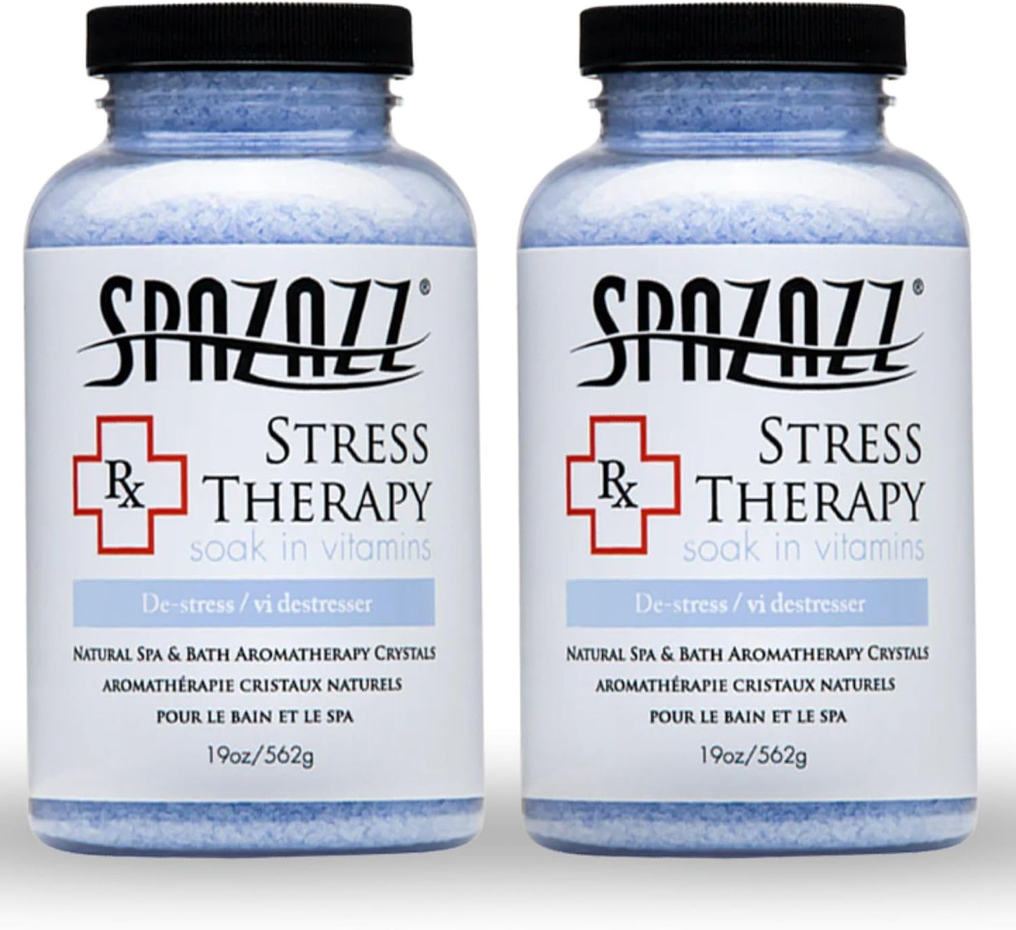 Spazazz Rx Stress Therapy Natural Spa & Bath Salt Aromatherapy Crystals- 2 Pack 19oz De-Stress - Calming & Relaxing Natural Aroma & Magnesium Mineral Bathing Salts - Safe for Your Hot Tub