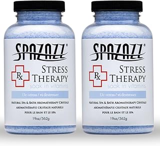 Spazazz Rx Stress Therapy Natural Spa & Bath Salt Aromatherapy Crystals- 2 Pack 19oz De-Stress - Calming & Relaxing Natural Aroma & Magnesium Mineral Bathing Salts - Safe for Your Hot Tub