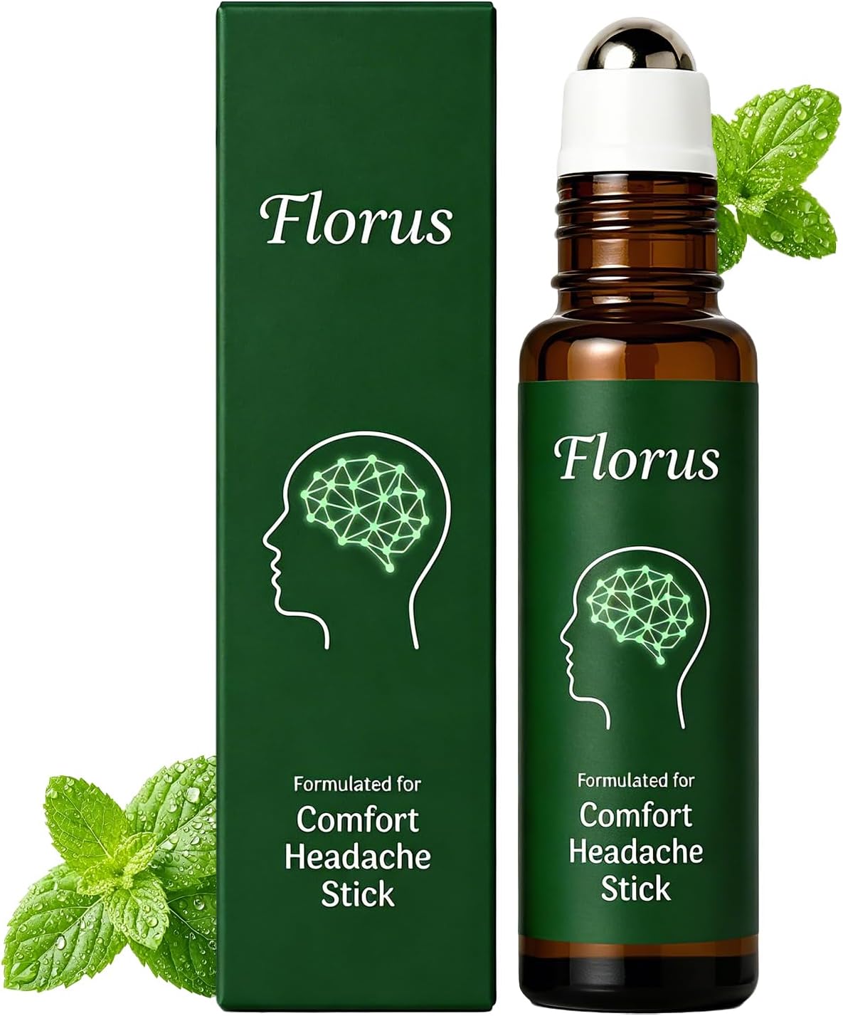 Florus Relief Roll on, Peppermint Oil Head Comfort Stick with Lavender, Chamomile and Magnesium Glycinate (1pcs)