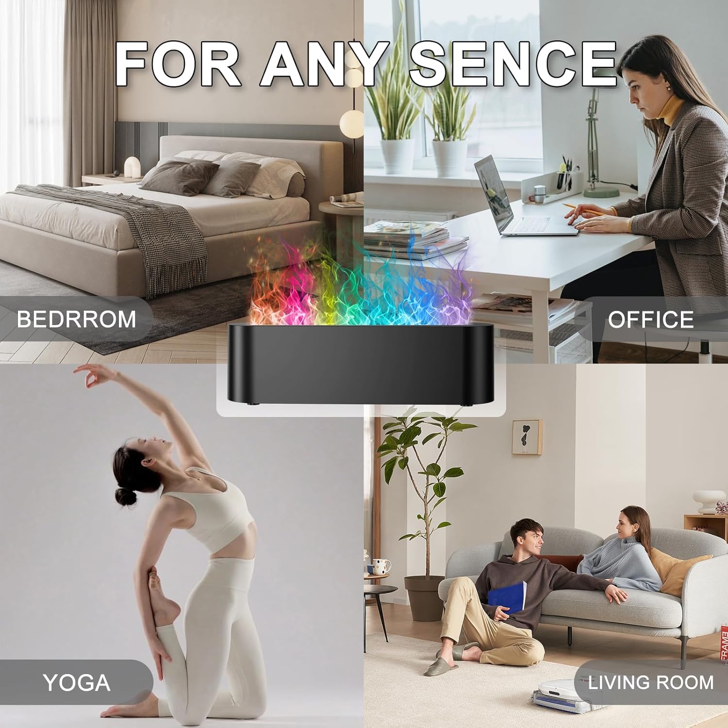 Colorful Flame Fire Diffuser Humidifier, 7 Colors Changing Oil Diffuser, Ultra-Quiet Aroma Essential Oils Aromatherapy Diffusers for Large Room, Bedroom, Office(Timeable, Waterless Auto off-150ml)