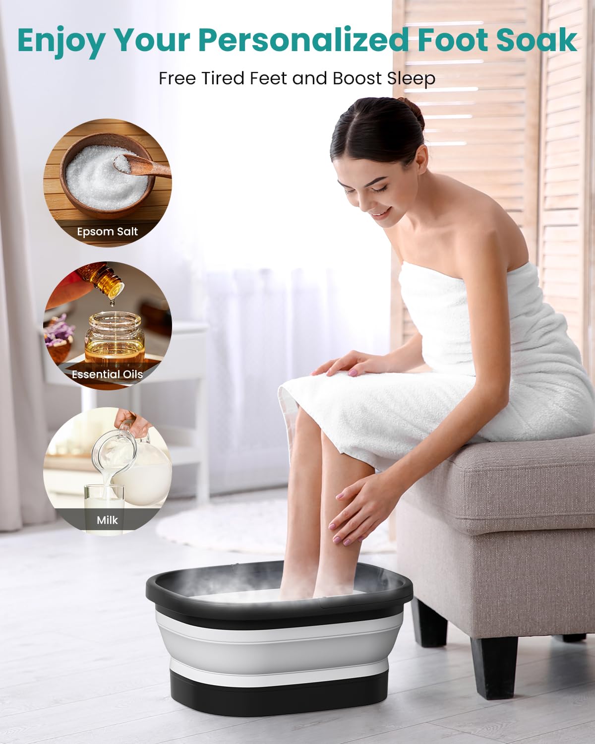 Nekteck Foot Soaking Tub Collapsible Bucket for Foot Bath Soak Tub, Feet Basin Soaker with 138 Acupressure Nodes and Pumice Stone for Feet Health Foot Spa, Gifts for Men Women Dad Mom, Black