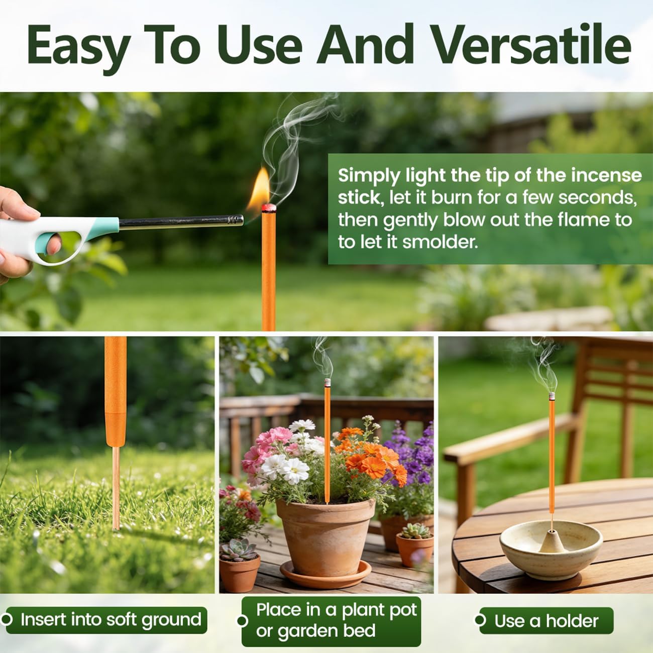 Extra Large Mosquito Repellent Sticks, 24 Pack Portable Extra Thick Citronella Incense Sticks, DEET Free, Plant Based Ingredients, Up to 120 Minute Burn Time, Outdoor Bug Repellent for Patio & Camping