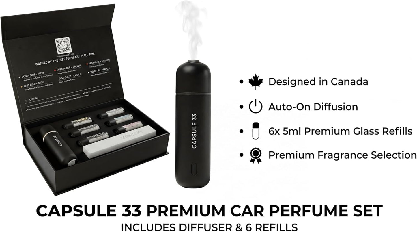 Car Perfume Diffuser, (UPGADED) Air freshener, Waterless Diffuser, Smart Ultrasonic Air Freshener with 6 Premium Fragrances, Automatic (On/Off), Car Gift for Men and Women (Black)