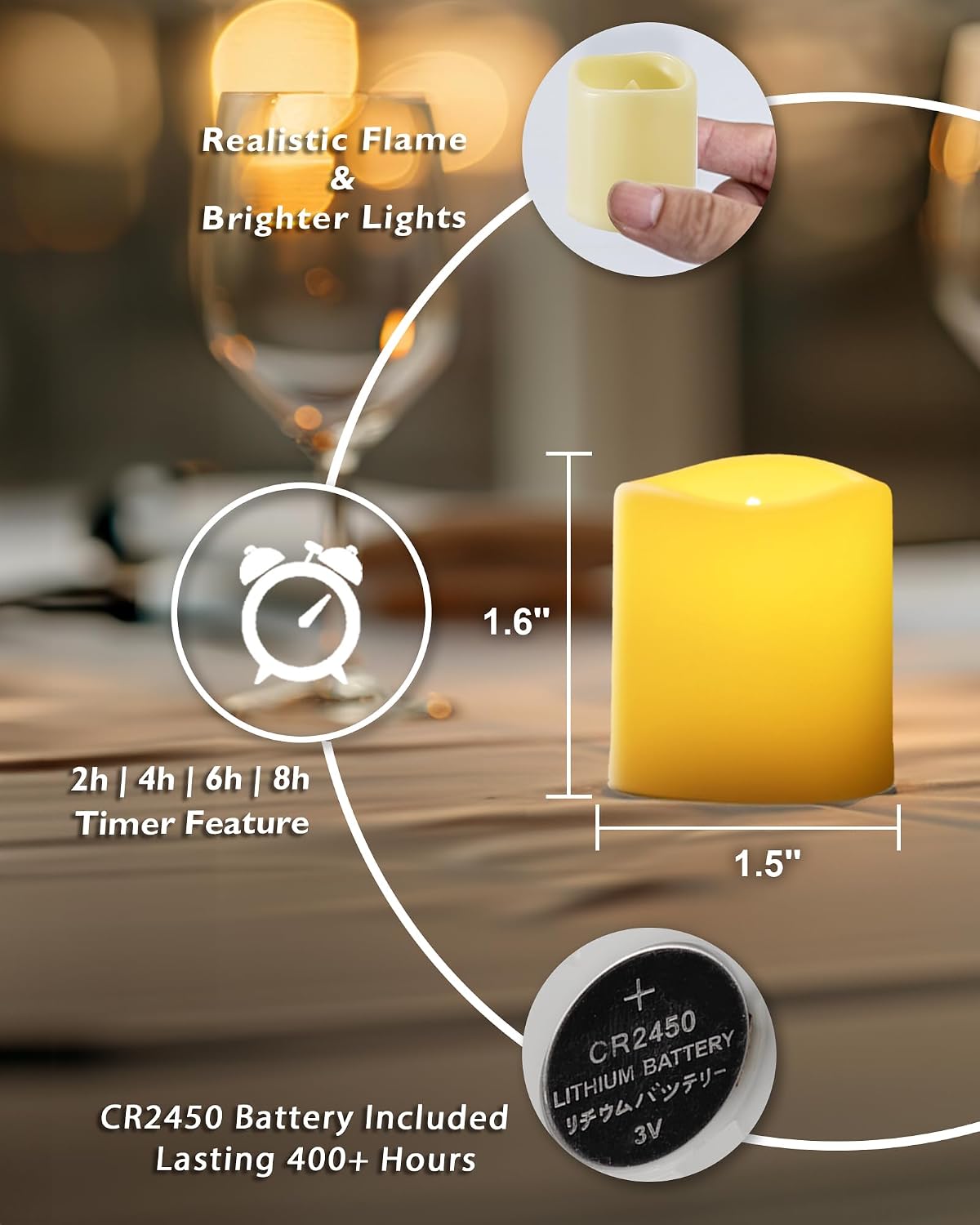 Homemory 400+ Hour Remote Control Candles, 2/4/6/8H Timer LED Votive Candles, Battery Operated Tea Lights in Warm White for Outdoor, Table, Halloween, Christmas (Batteries Included